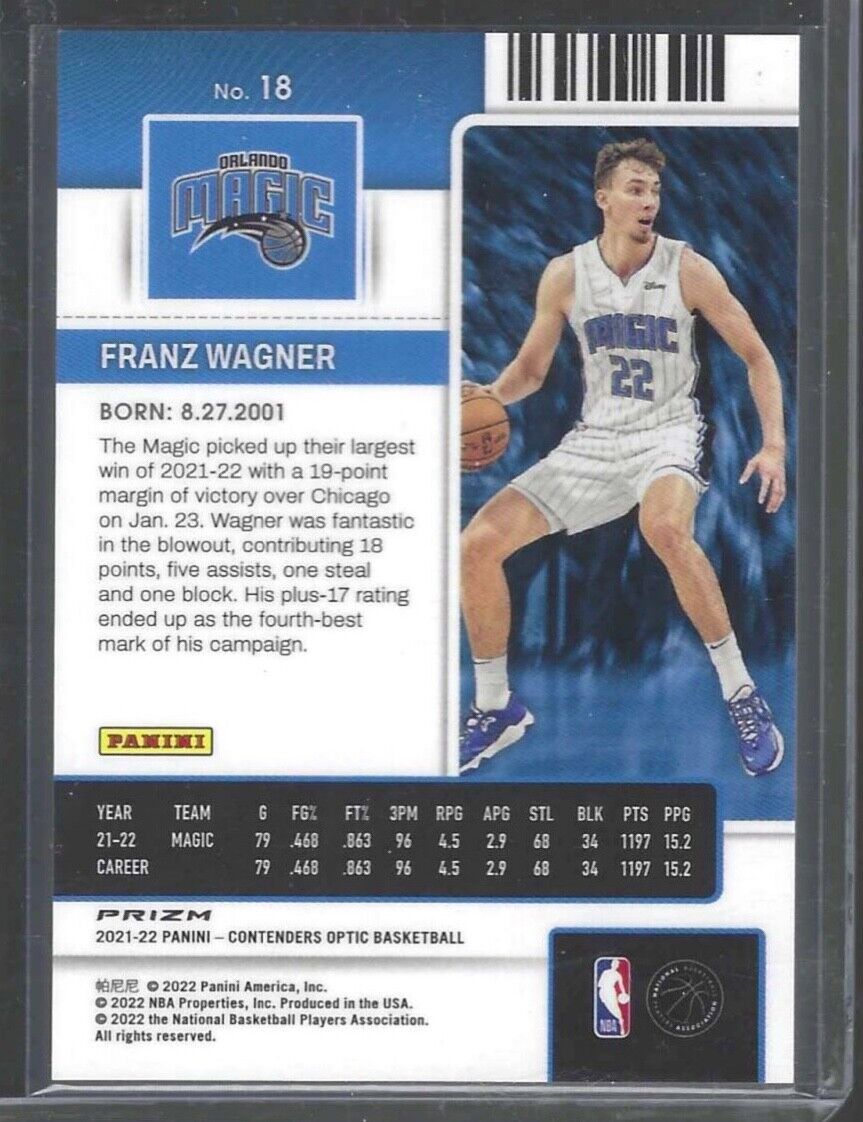 FRANZ WAGNER 2021-22 PANINI OPTIC CONTENDERS SILVER PRIZM ROOKIE TICKET RC #18
