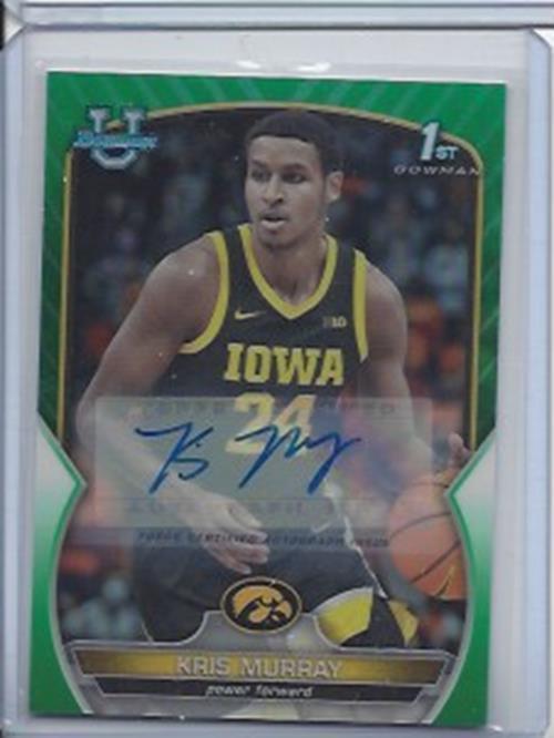 KRIS MURRAY 2023 BOWMAN CHROME 1ST UNIVERSITY GREEN REFRACTOR AUTO RC #D 43/99