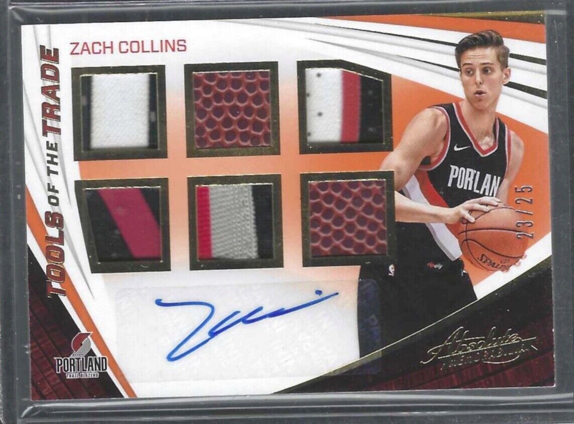 ZACH COLLINS 2017-18 PANINI ABSOLUTE TOOLS OF TRADE SIX PATCH AUTO RC #D 23/25