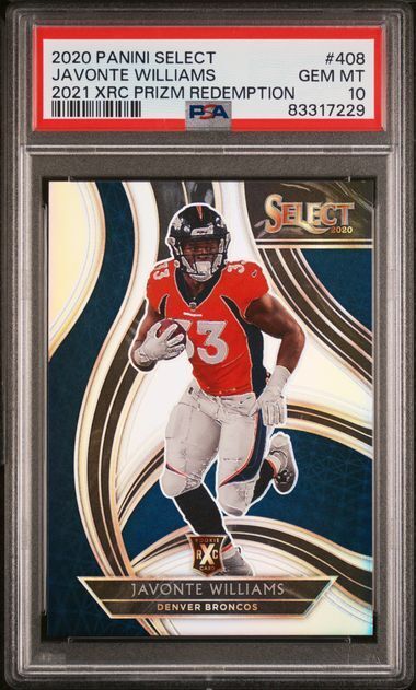 JAVONTE WILLIAMS 2020 PANINI SELECT 2021 XRC SILVER PRIZM RC #408 PSA 10 GEM