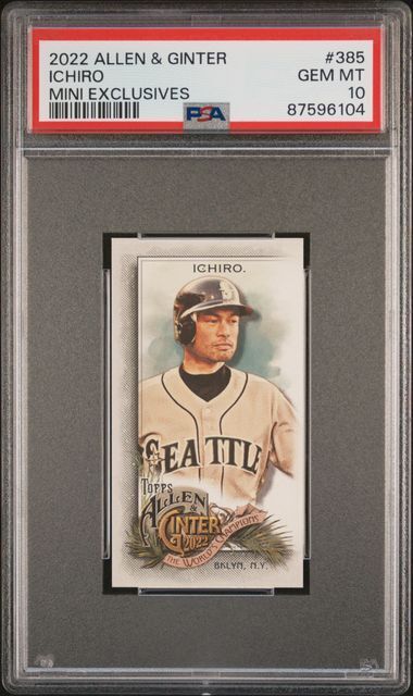 ICHIRO 2022 TOPPS ALLEN & GINTER MINI EXCLUSIVES RIP SP #385 PSA 10 GEM POP 3
