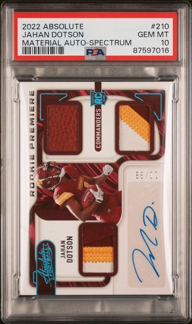 JAHAN DOTSON 2022 PANINI ABSOLUTE MATERIAL SPECTRUM PATCH AUTO RC /99 PSA 10