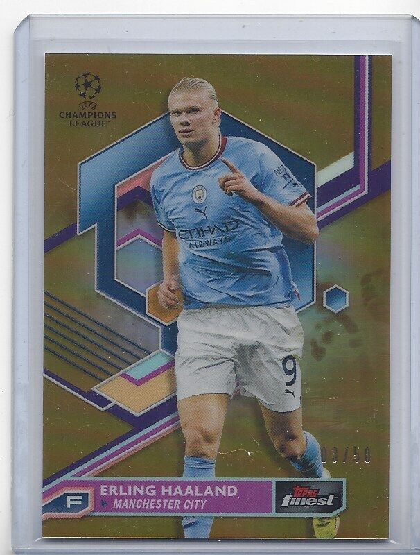 ERLING HAALAND 2022-23 TOPPS FINEST MANCHESTER CITY GOLD REFRACTOR #D 3/50