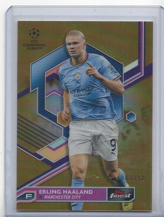 ERLING HAALAND 2022-23 TOPPS FINEST MANCHESTER CITY GOLD REFRACTOR #D 3/50
