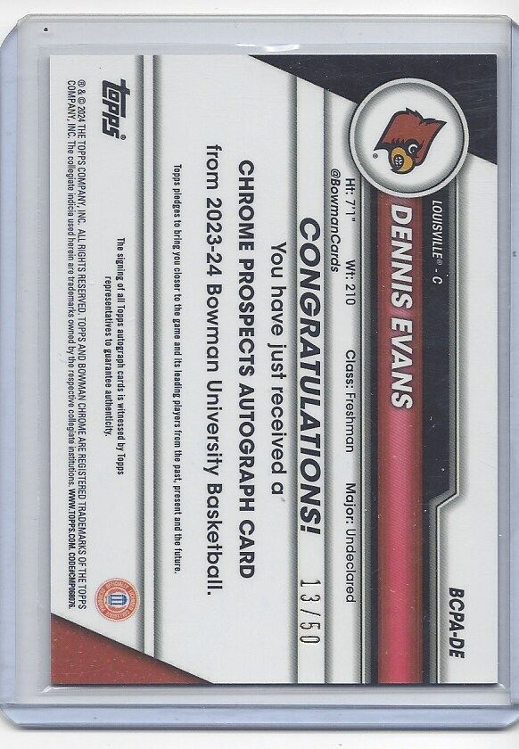 DENNIS EVANS 2023-24 BOWMAN CHROME UNIVERSITY 1ST GOLD LAVA REFRACTOR AUTO /50
