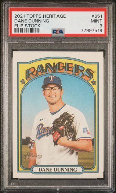 DANE DUNNING 2021 TOPPS HERITAGE #651 FLIP STOCK RC SSP /5 PSA 9 MINT POP 1/1