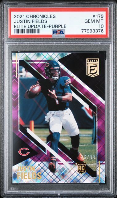 JUSTIN FIELDS 2021 PANINI CHRONICLES ELITE UPDATE PURPLE RC 76/99 PSA 10 POP 6