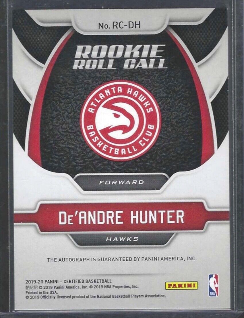 DE'ANDRE HUNTER 2019-20 PANINI CERTIFIED ROOKIE ROLL CALL ON CARD AUTO RC #RC-DH