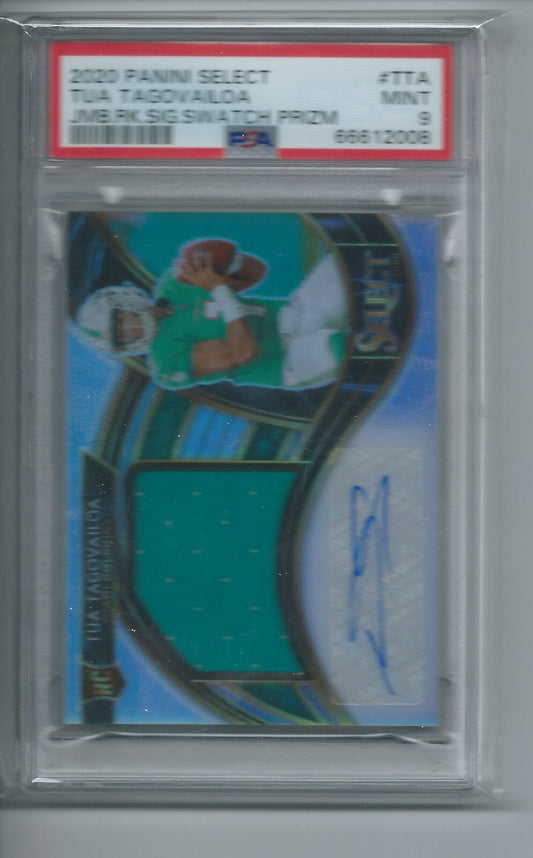 TUA TAGOVAILOA 2020 PANINI SELECT JUMBO JERSEY AUTO SILVER PRIZM RC #D /49 PSA 9