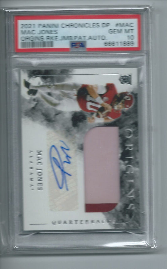 MAC JONES 2021 PANINI CHRONICLES ORIGINS JUMBO PATCH AUTO RC /99 PSA 10 POP 2