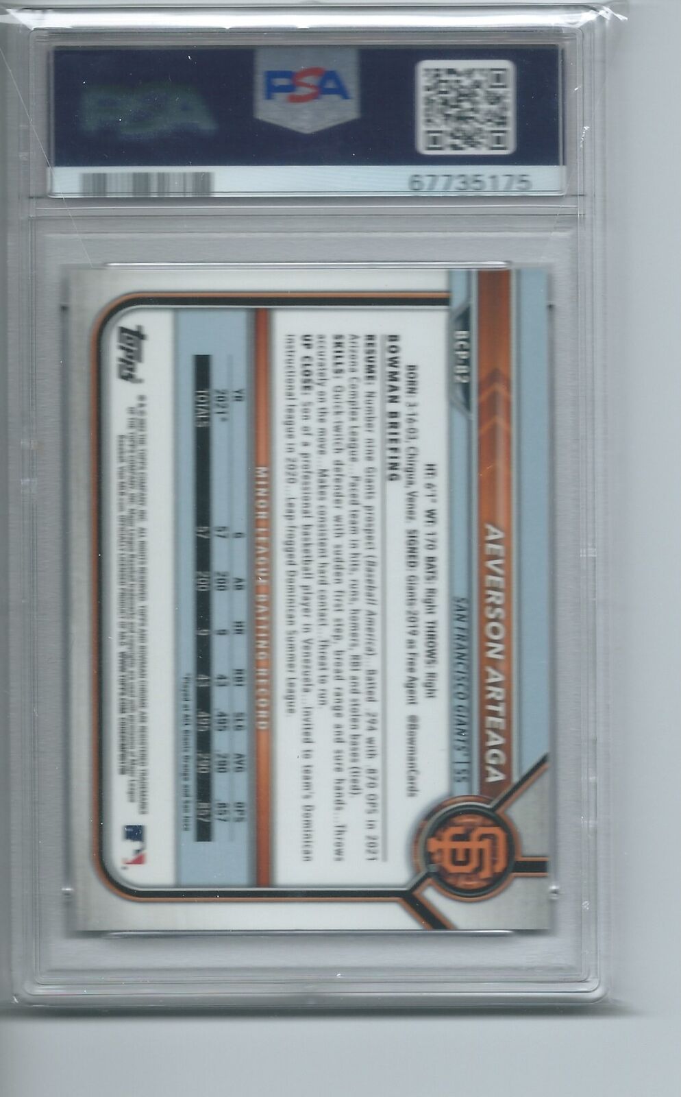 AEVERSON ARTEAGA 2022 BOWMAN CHROME 1ST GOLD REFRACTOR #D 1/50 PSA 10 POP 6