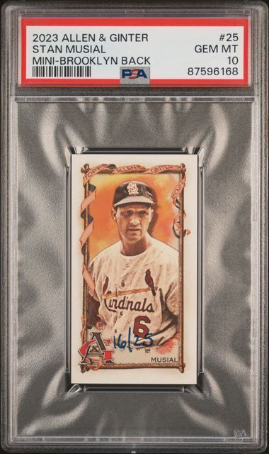 STAN MUSIAL 2023 ALLEN & GINTER MINI BROOKLYN BACK #D 16/25 PSA 10 GEM POP 2