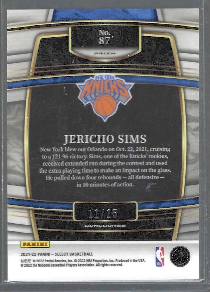 JERICHO SIMS 2021-22 PANINI SELECT CONCOURSE ORANGE PULSAR PRIZM RC #D 11/15