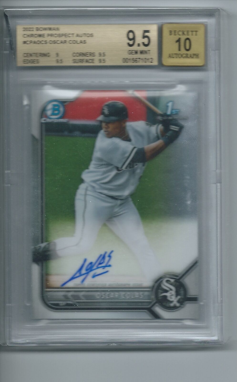 OSCAR COLAS 2022 BOWMAN CHROME PROSPECTS 1ST ON CARD AUTO BGS 9.5 10 GEM POP 10