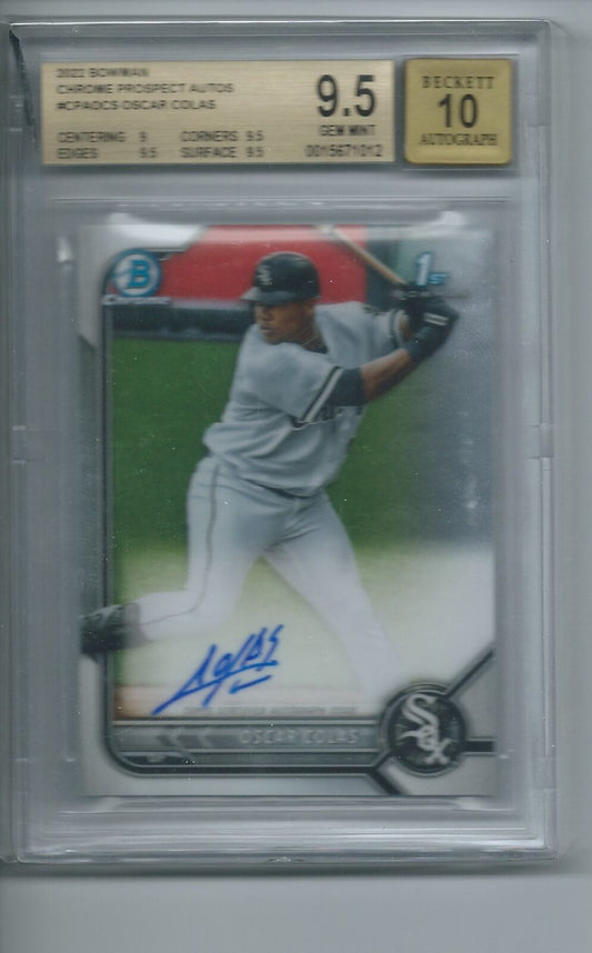 OSCAR COLAS 2022 BOWMAN CHROME PROSPECTS 1ST ON CARD AUTO BGS 9.5 10 GEM POP 10