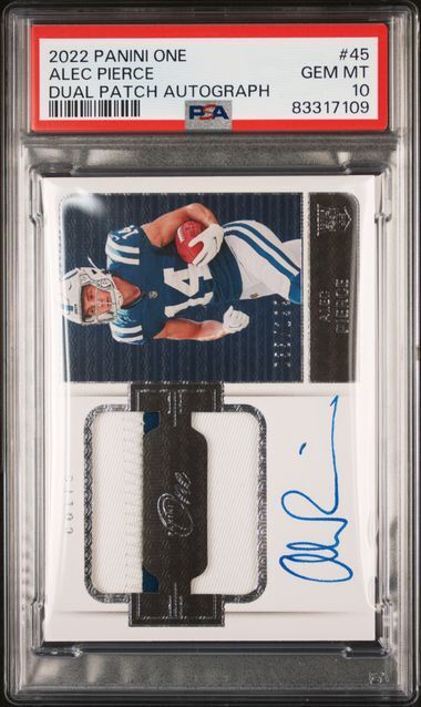 ALEC PIERCE 2022 PANINI ONE DUAL RPA PATCH AUTO RC #D 33/199 PSA 10 GEM POP 2