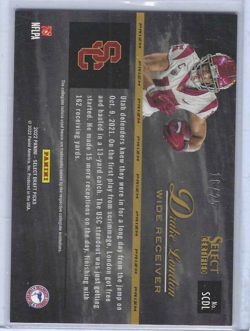 DRAKE LONDON 2022 PANINI SELECT DP CERTIFIED TIE DYE PRIZM ROOKIE RC #D 16/25