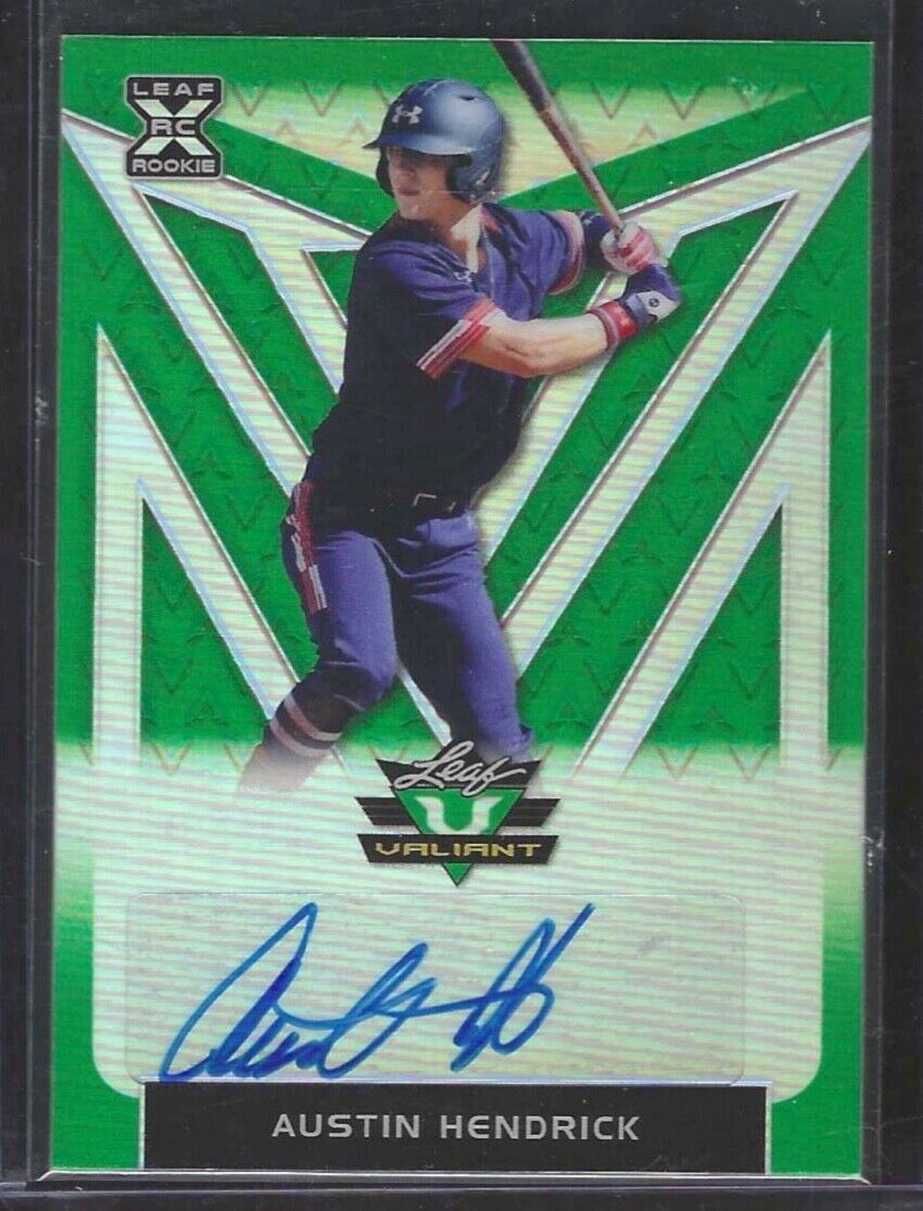 AUSTIN HENDRICK 2020 LEAF VALIANT GREEN PRIZM ROOKIE AUTO RC #D 87/99