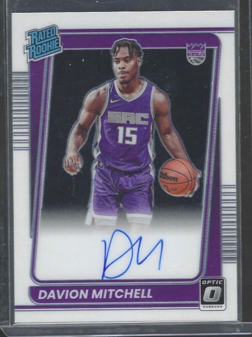 DAVION MITCHELL 2021-22 PANINI DONRUSS OPTIC RATED ROOKIE ON CARD AUTO RC #155