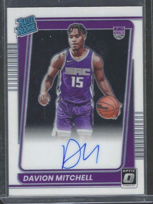 DAVION MITCHELL 2021-22 PANINI DONRUSS OPTIC RATED ROOKIE ON CARD AUTO RC #155