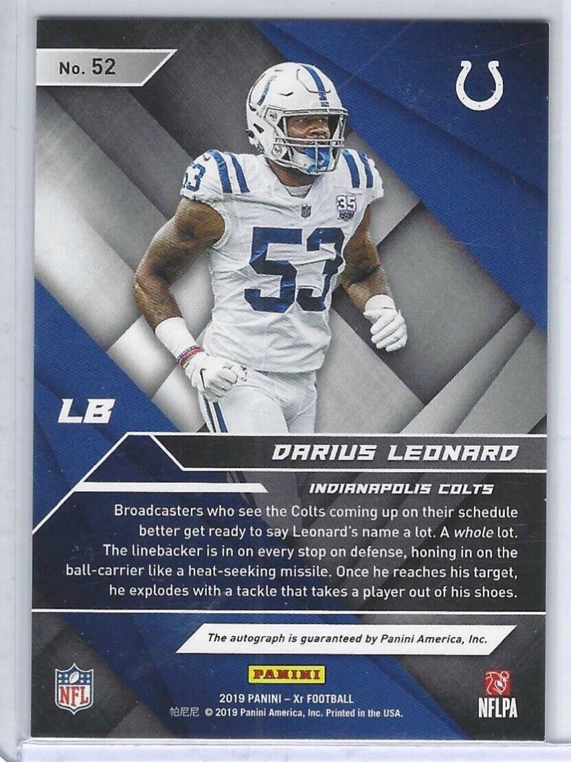 DARIUS LEONARD 2019 PANINI XR SILVER FOIL AUTO #D 03/15