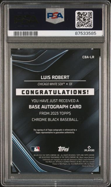 LUIS ROBERT 2023 TOPPS CHROME BLACK RED REFRACTOR AUTO #D 1/5 PSA 10 POP 1/1