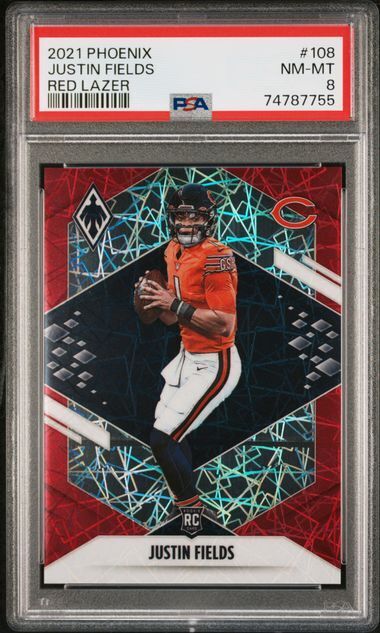 JUSTIN FIELDS 2021 PANINI PHOENIX RED LAZER PRIZM RC #D 175/285 PSA 8 MINT POP 4