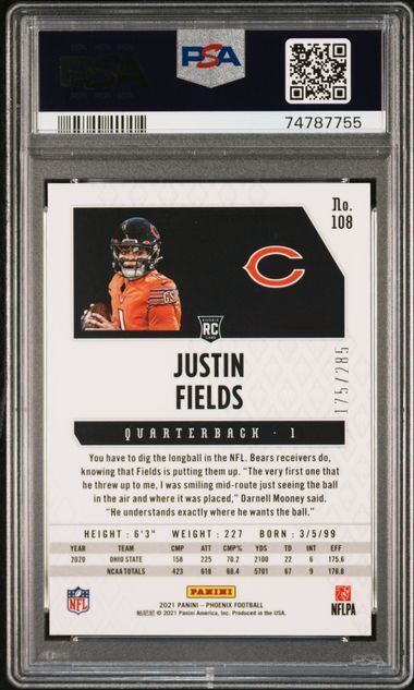 JUSTIN FIELDS 2021 PANINI PHOENIX RED LAZER PRIZM RC #D 175/285 PSA 8 MINT POP 4