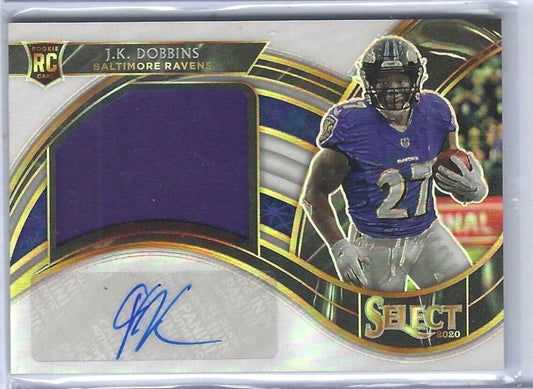 JK DOBBINS 2020 PANINI SELECT WHITE PRIZM ROOKIE PATCH AUTO RC #D 19/75