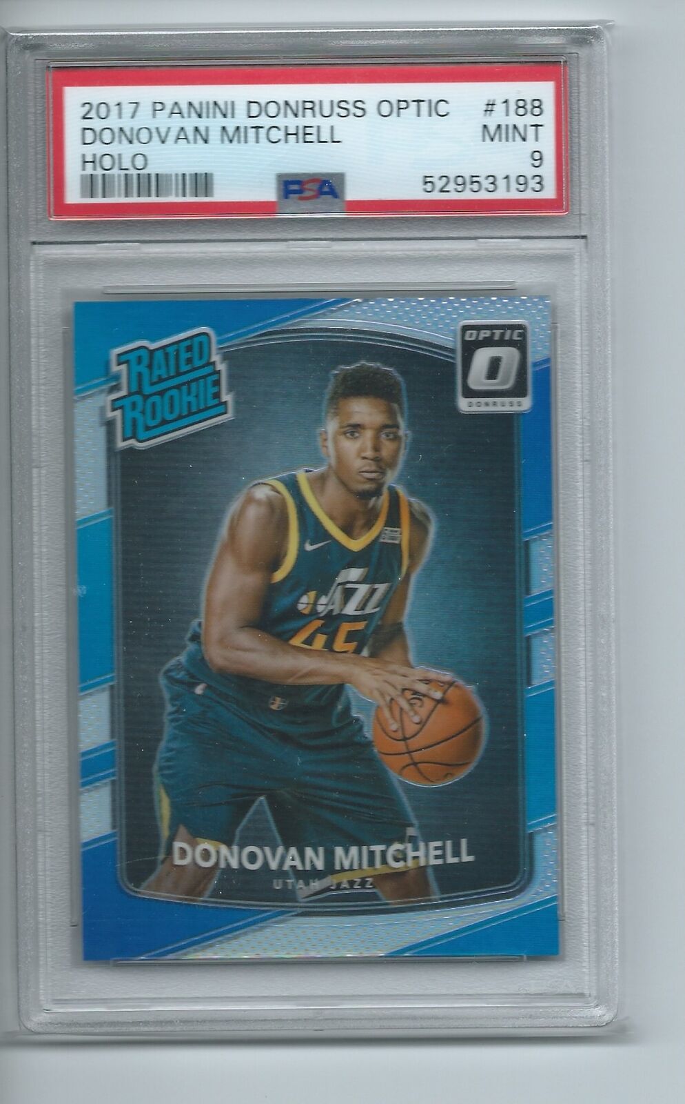 DONOVAN MITCHELL 2017 PANINI DONRUSS OPTIC HOLO RATED ROOKIE RC #188 PSA 9 MINT