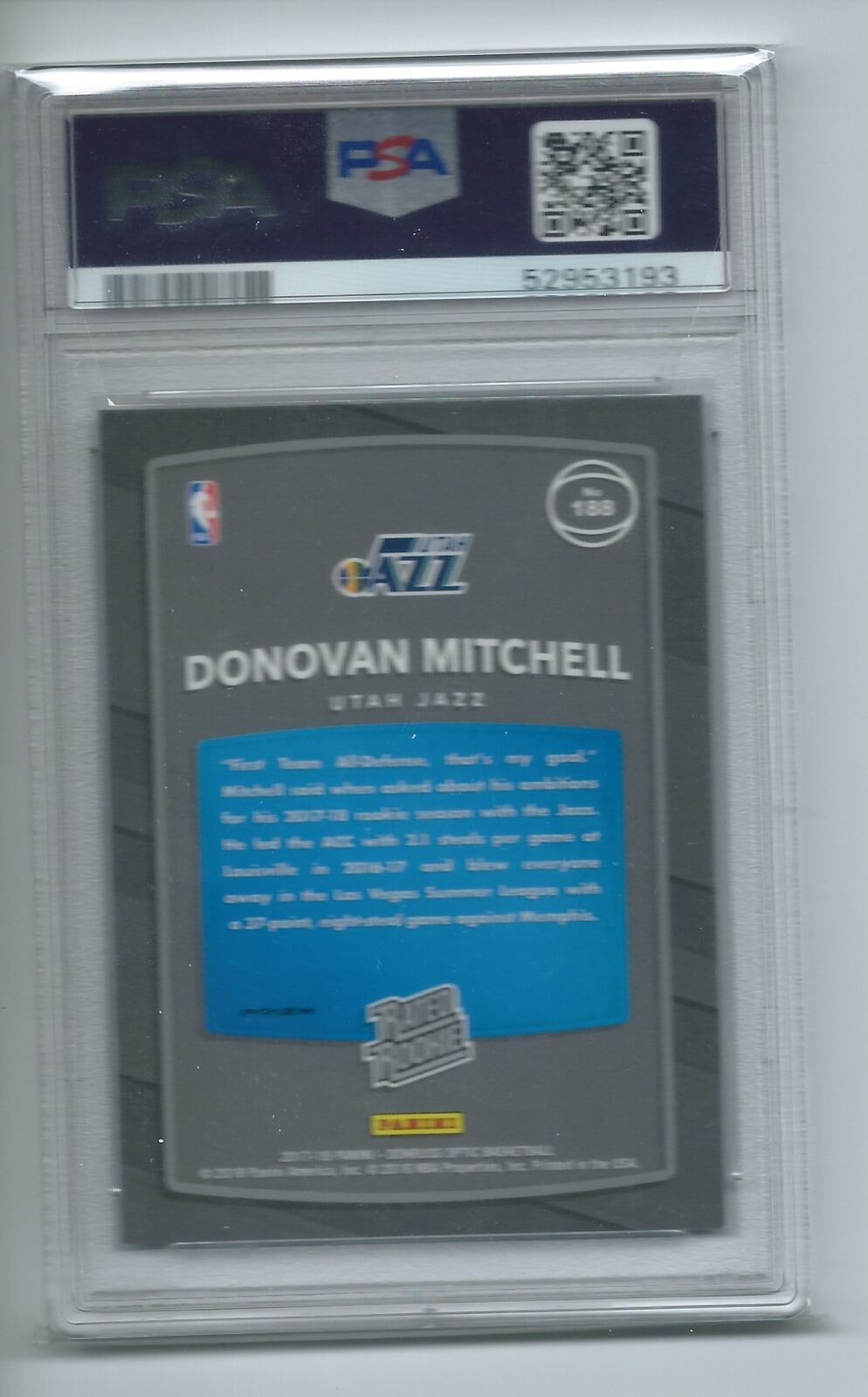 DONOVAN MITCHELL 2017 PANINI DONRUSS OPTIC HOLO RATED ROOKIE RC #188 PSA 9 MINT