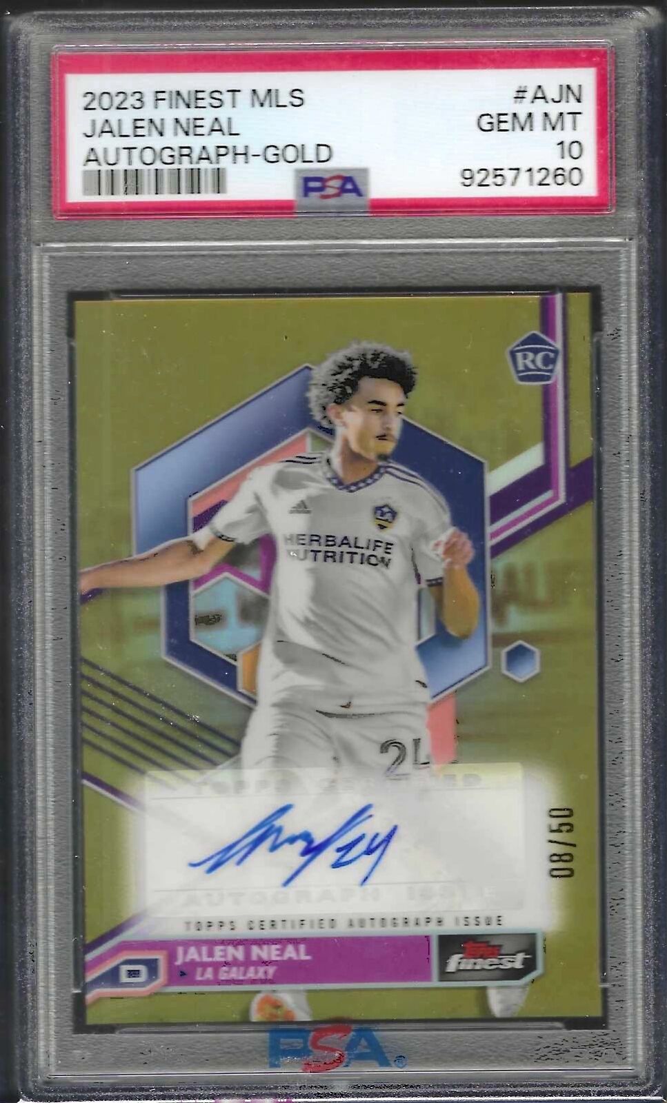 JALEN NEAL 2023 TOPPS FINEST MLS GOLD REFRACTOR AUTO RC /50 PSA 10 GEM POP 2