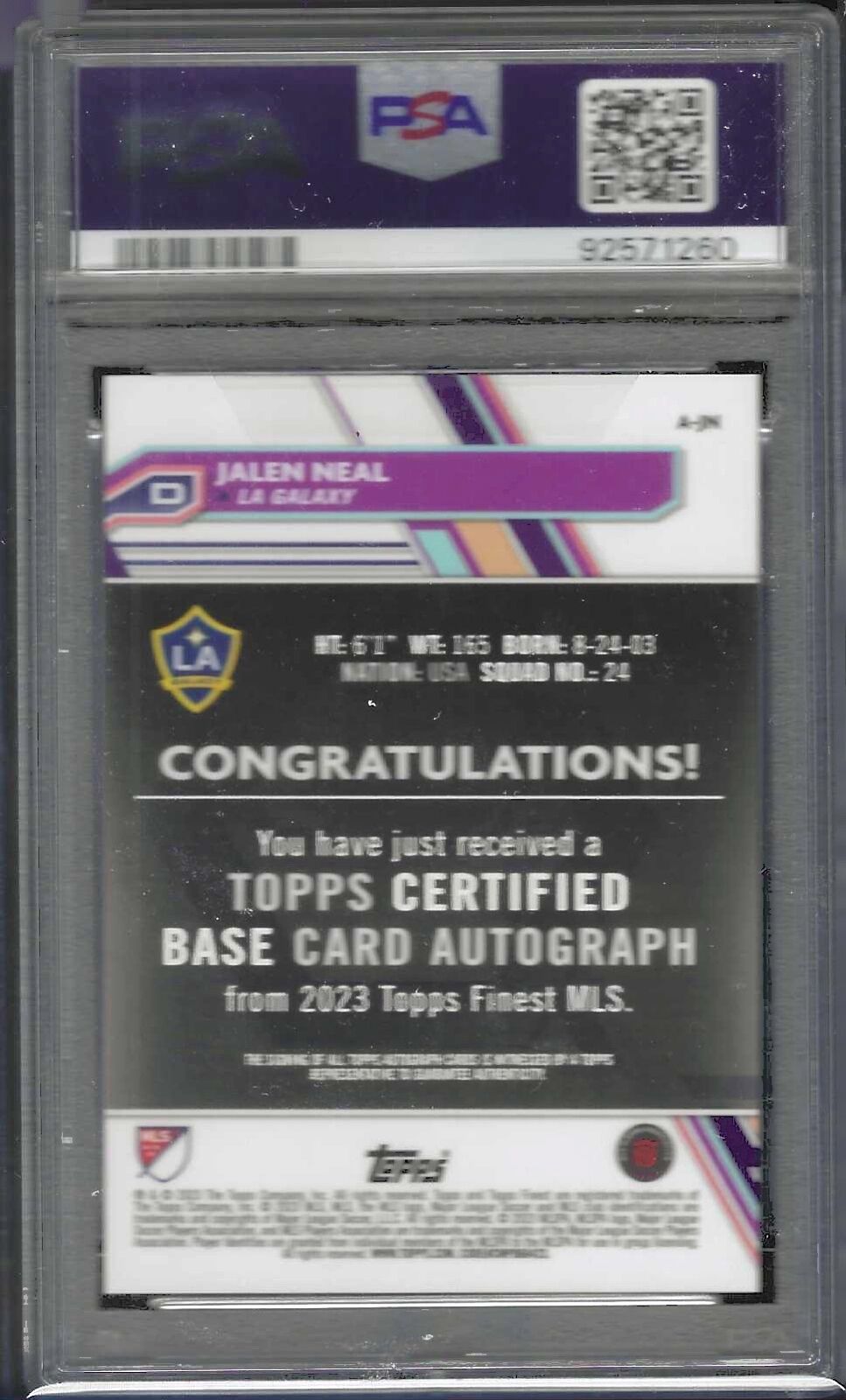 JALEN NEAL 2023 TOPPS FINEST MLS GOLD REFRACTOR AUTO RC /50 PSA 10 GEM POP 2