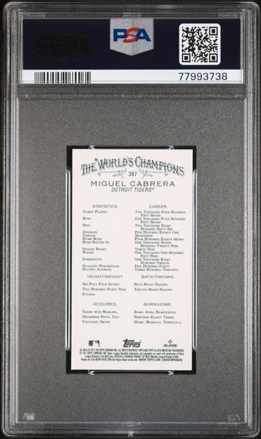 MIGUEL CABRERA 2021 ALLEN & GINTER MINI RIP CARD SSP EXTENDED 387 PSA 10 POP 1/1