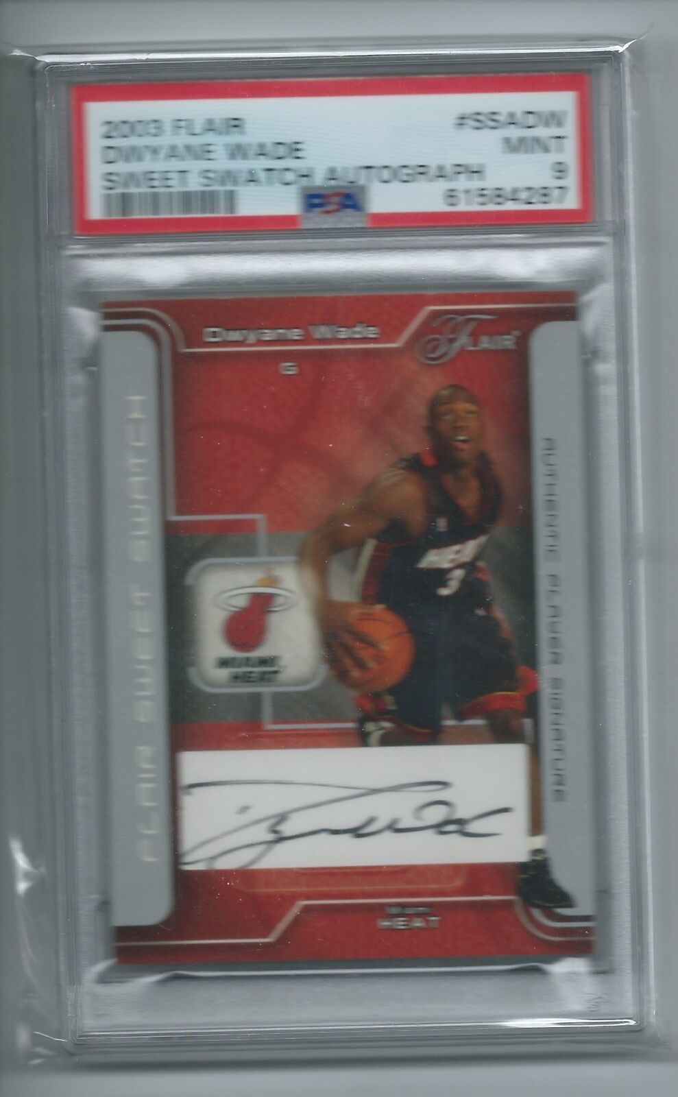 DWYANE WADE 2003-04 FLAIR SWEET SWATCH ON CARD AUTO RC #D 102/145 PSA 9 POP 3