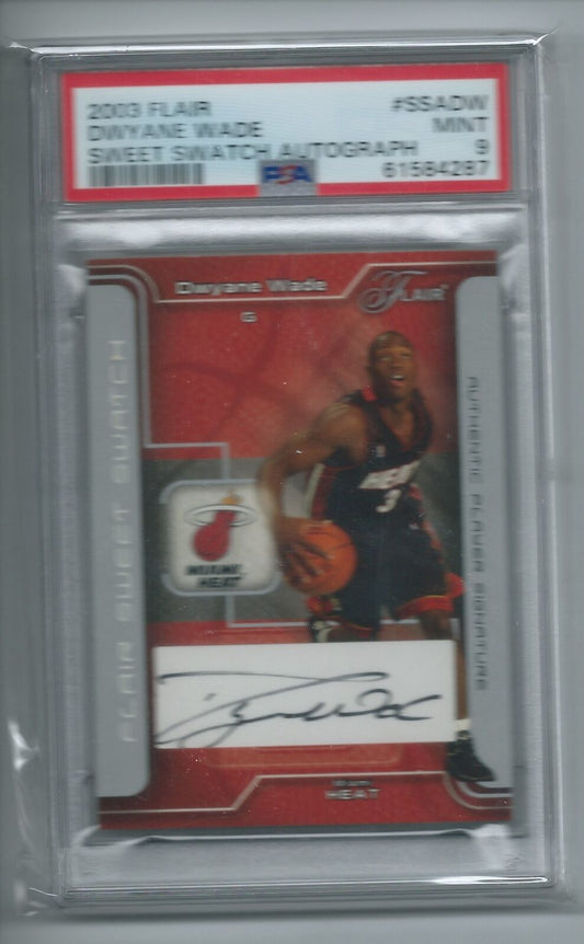 DWYANE WADE 2003-04 FLAIR SWEET SWATCH ON CARD AUTO RC #D 102/145 PSA 9 POP 3