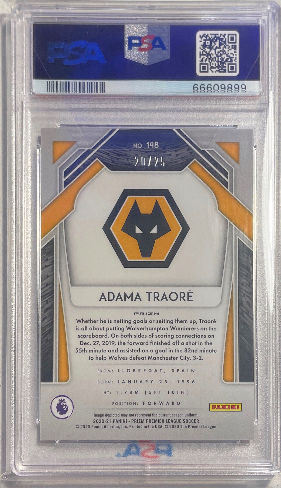 ADAMA TRAORE 2020-21 PANINI PRIZM EPL BRONZE BREAKAWAY #D 20/25 PSA 10 POP 1/1