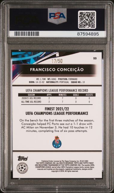 FRANCISCO CONCEICAO 2021-22 FINEST UCL GOLD SPECKLE REFRACTOR RC /50 PSA 10 GEM