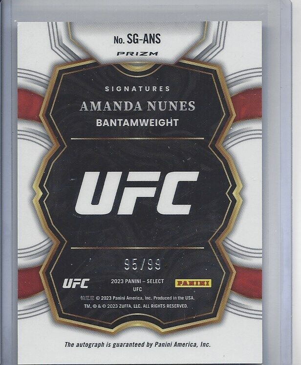 AMANDA NUNES 2022-23 PANINI SELECT UFC RED PRIZM AUTO #D 95/99
