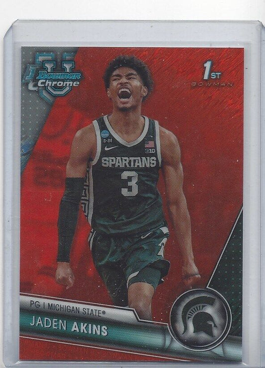 JADEN AKINS 2023-24 BOWMAN CHROME UNIVERSITY 1ST ORANGE SHIMMER REFRACTOR #D /25