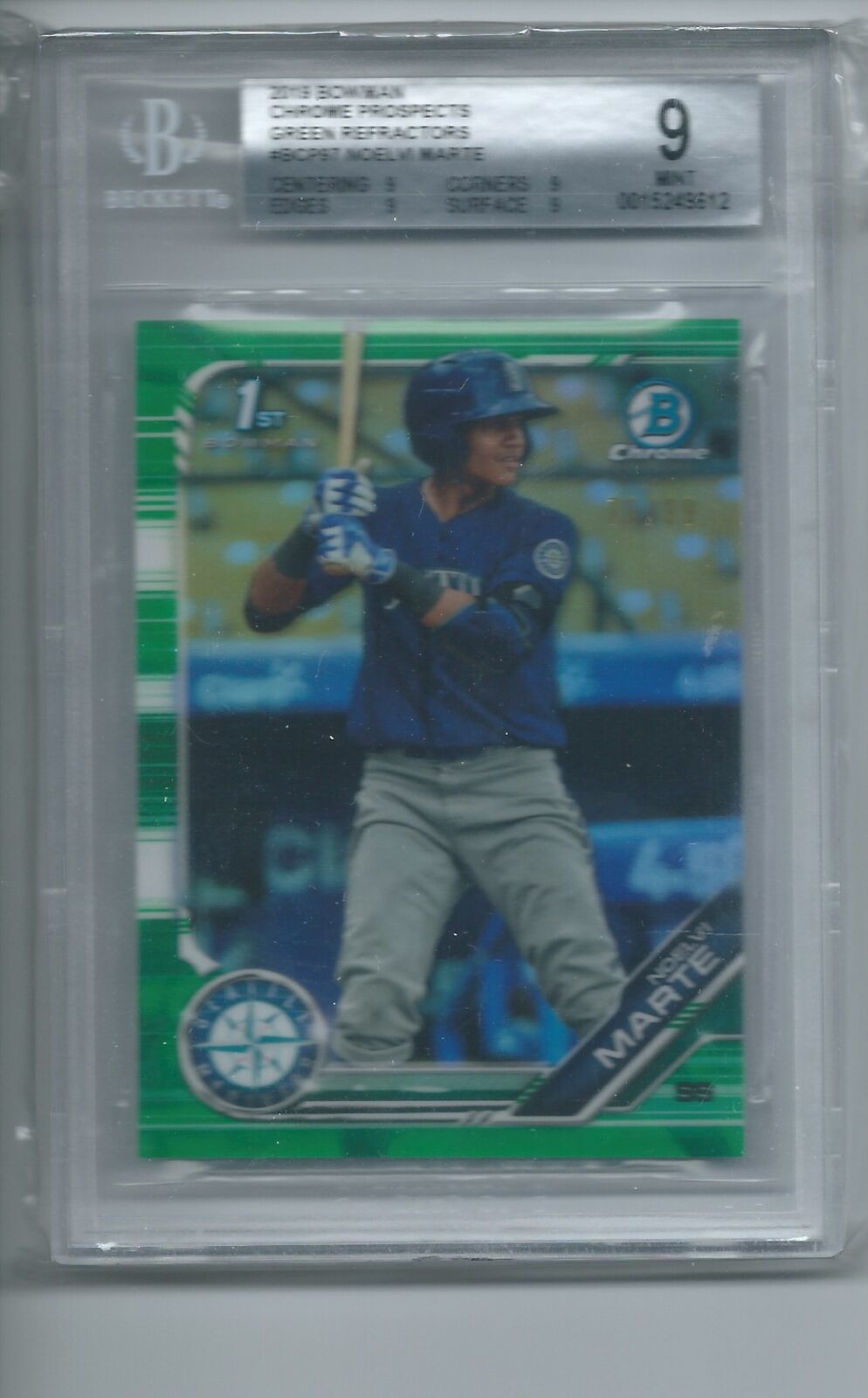 NOELVI MARTE 2019 BOWMAN CHROME PROSPECTS 1ST GREEN REFRACTOR /99 BGS 9 POP 1/1