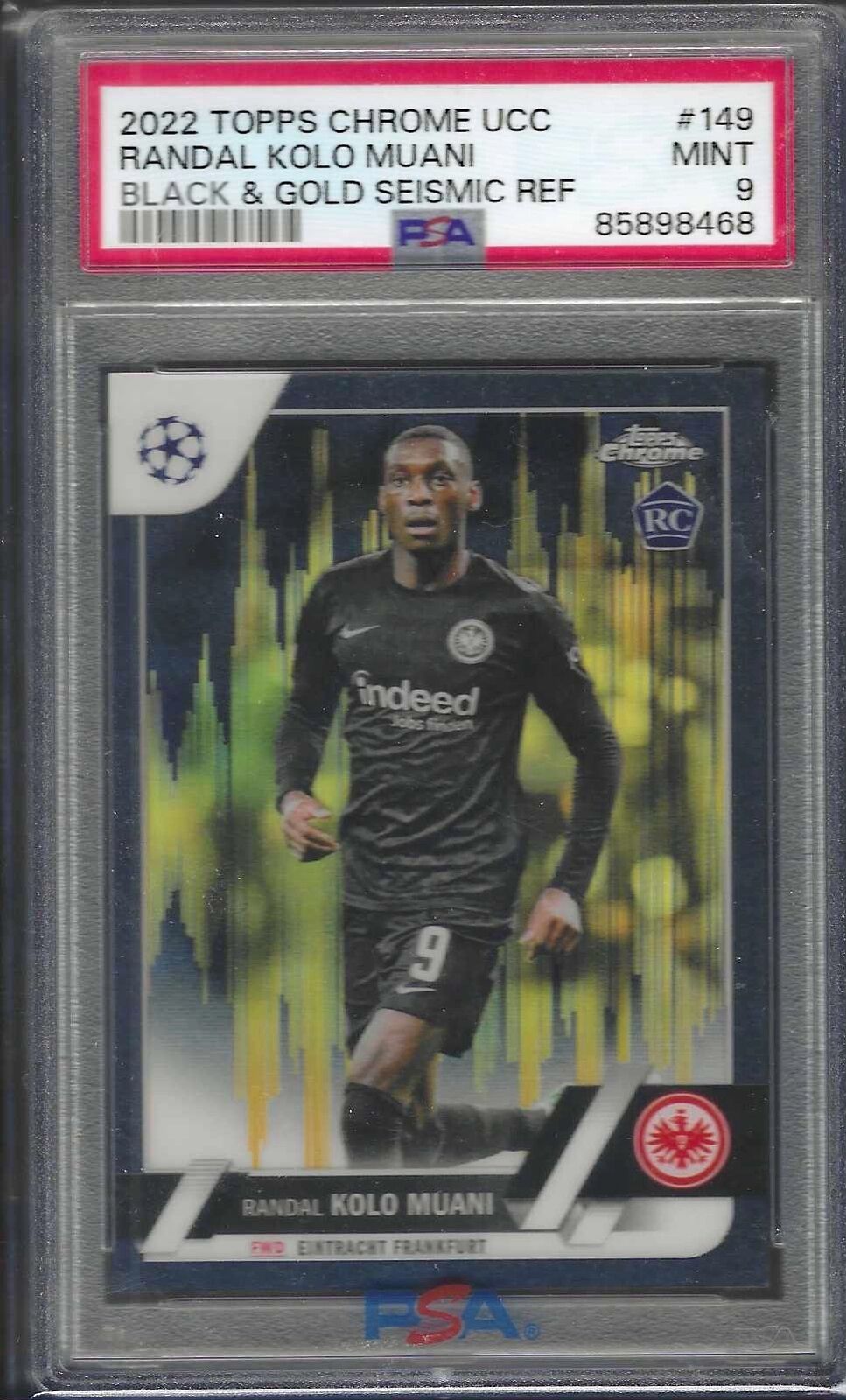 RANDAL KOLO MUANI 2022 TOPPS CHROME BLACK GOLD SEISMIC REFRACTOR RC /30 PSA 9