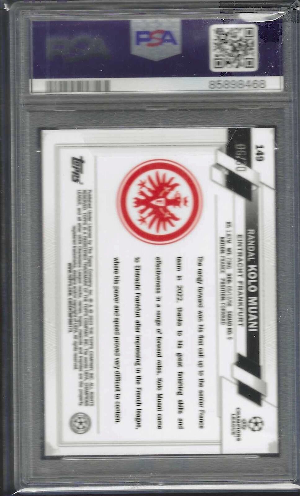 RANDAL KOLO MUANI 2022 TOPPS CHROME BLACK GOLD SEISMIC REFRACTOR RC /30 PSA 9