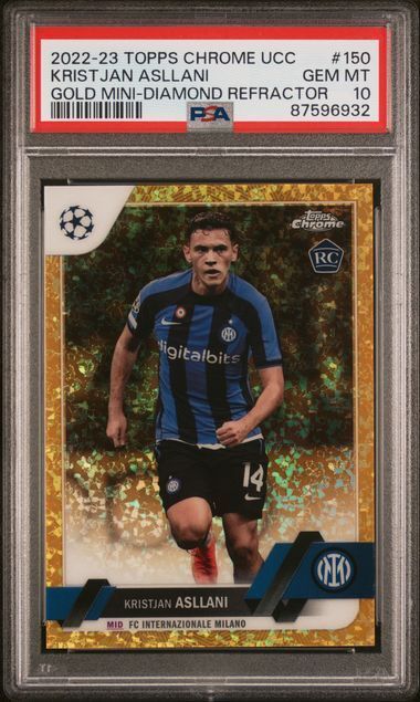 KRISTJAN ASLLANI 2022-23 TOPPS CHROME GOLD MINI DIAMOND REFRACTOR RC /50 PSA 10