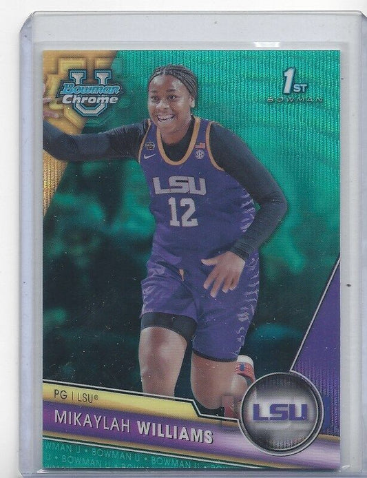 MIKAYLAH WILLIAMS 2023-24 BOWMAN CHROME UNIVERSITY 1ST AQUA WAVE REFRACTOR /299