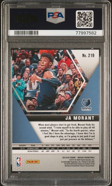 JA MORANT 2019 PANINI MOSAIC THROWING PHOTO VARIATION SP RC #219 PSA 10 GEM MINT