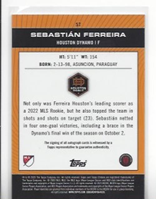 SEBASTIAN FERREIRA 2023 TOPPS CHROME MLS GREEN REFRACTOR PRODIGIES AUTO RC /99
