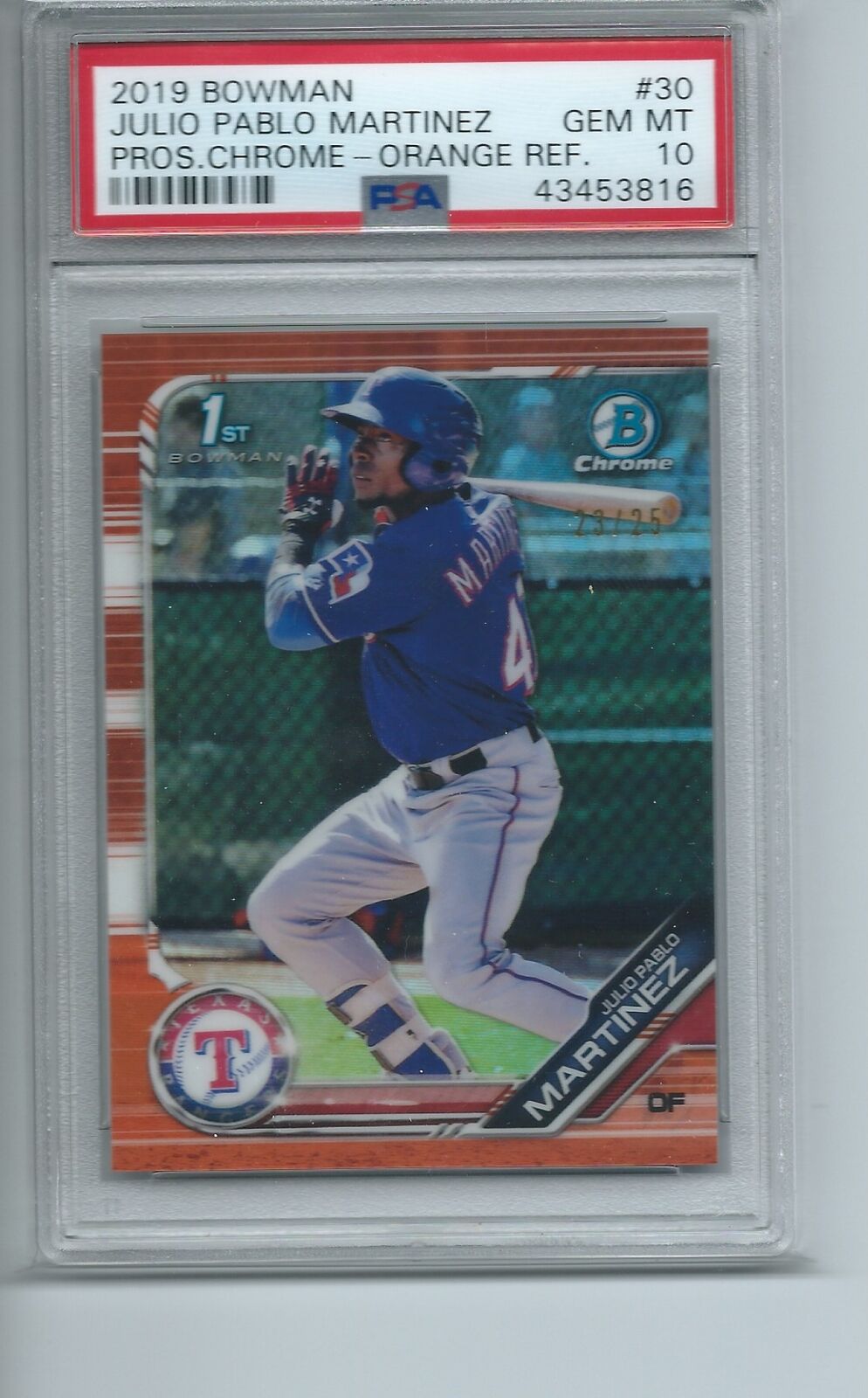 JULIO PABLO MARTINEZ 2019 BOWMAN CHROME ORANGE REFRACTOR AUTO /25 PSA 10 POP 1