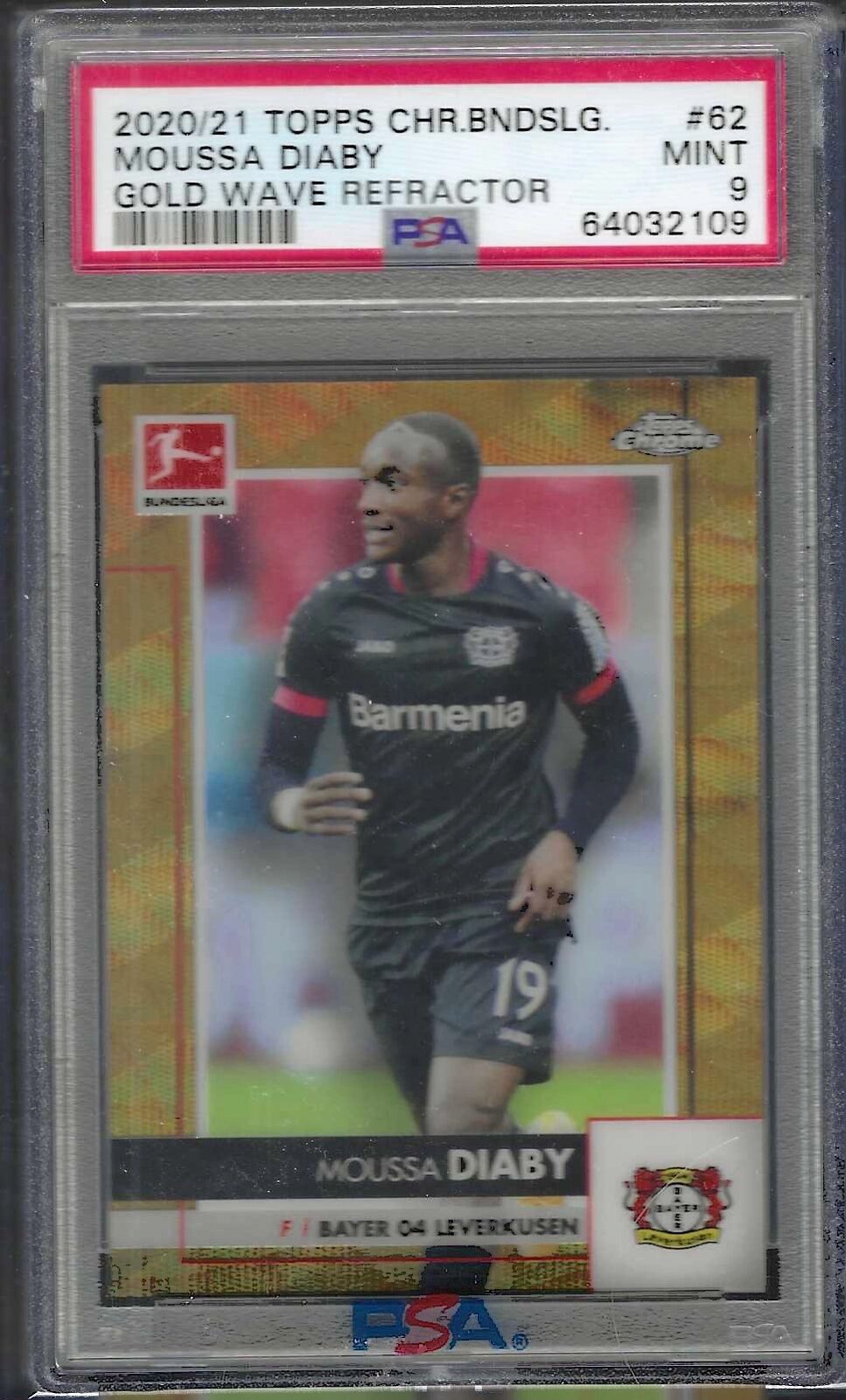 MOUSSA DIABY 2020-21 TOPPS CHROME BUNDES GOLD WAVE REFRACTOR RC /50 PSA 9 POP 4