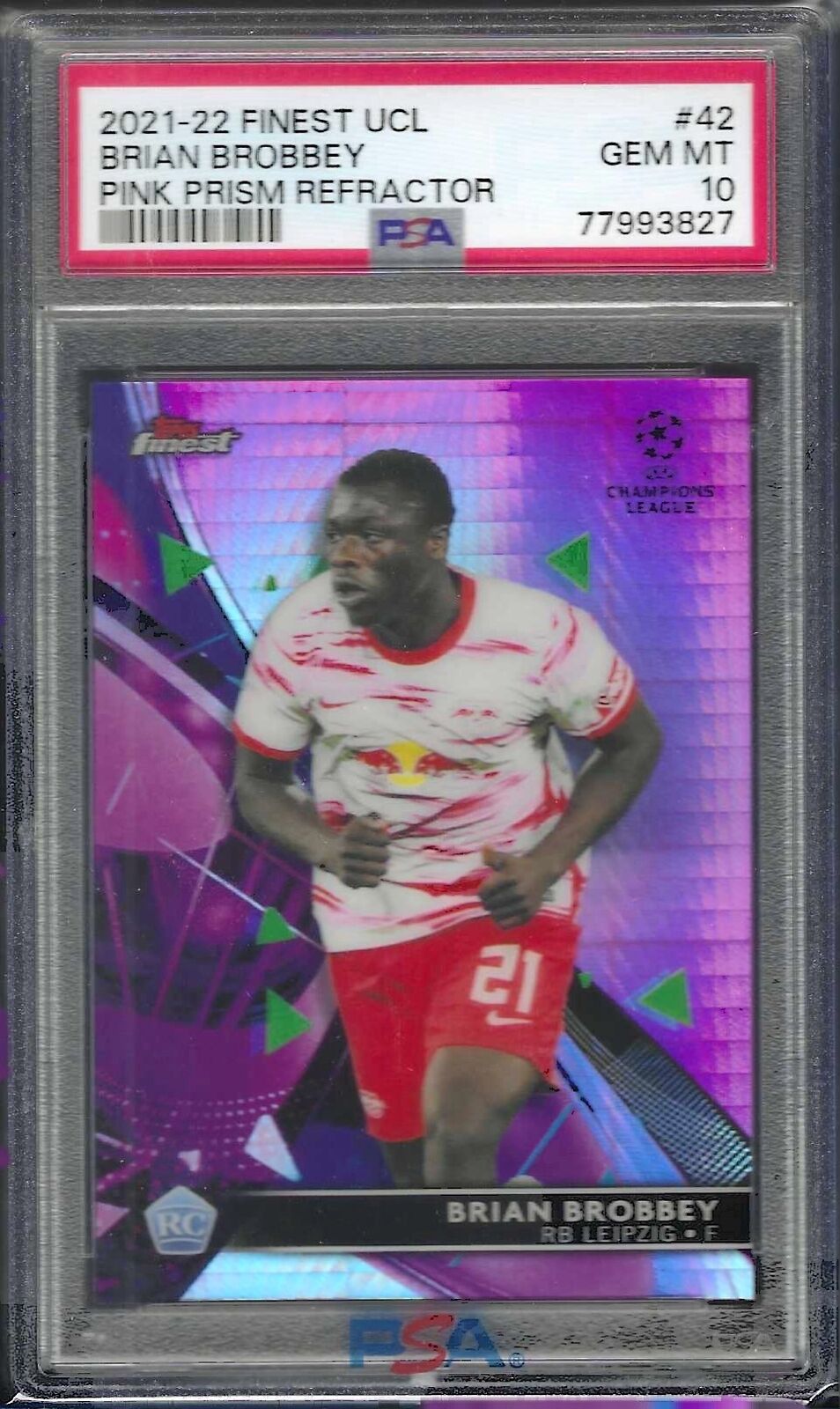 BRIAN BROBBEY 2021-22 FINEST UCL PINK PRISM REFRACTOR RC /125 PSA 10 GEM POP 1/1